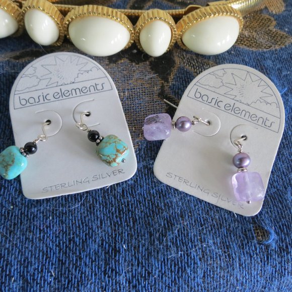2 pr Sterling Silver Earrings, Turquoise -Amethyst - Picture 3 of 5